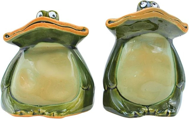 Dekohelden24 2er Set Keramik Breitmaulfrösche für den Garten in Dunkelgrün, B/T/H: 9 x 9 x 12 cm - Bild 1