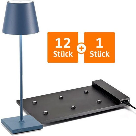 Zafferano Poldina Pro LED-Akkuleuchten Set mit Multikontakt-Ladestation, Blau, dimmbar, IP65 wetterfest - Bild 1