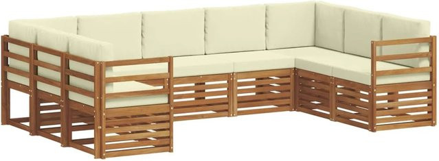 vidaXL Sofagarnitur 9-teilig in U-Form aus Massivholz Akazie in Natur und Creme mit Polsterung und Kissen - Bild 1