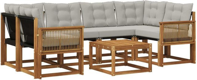vidaXL Outdoor-Sofagarnitur L-Form aus Akazienholz mit Kissen und Textilene in Grau und Natur - Bild 1