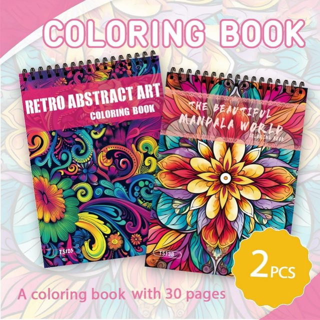 2-teiliges Mandala-Malbuch-Set mit 30 abstrakten Designs in Multicolour, Breite: 28,45 cm, Höhe: 21,08 cm - Bild 1