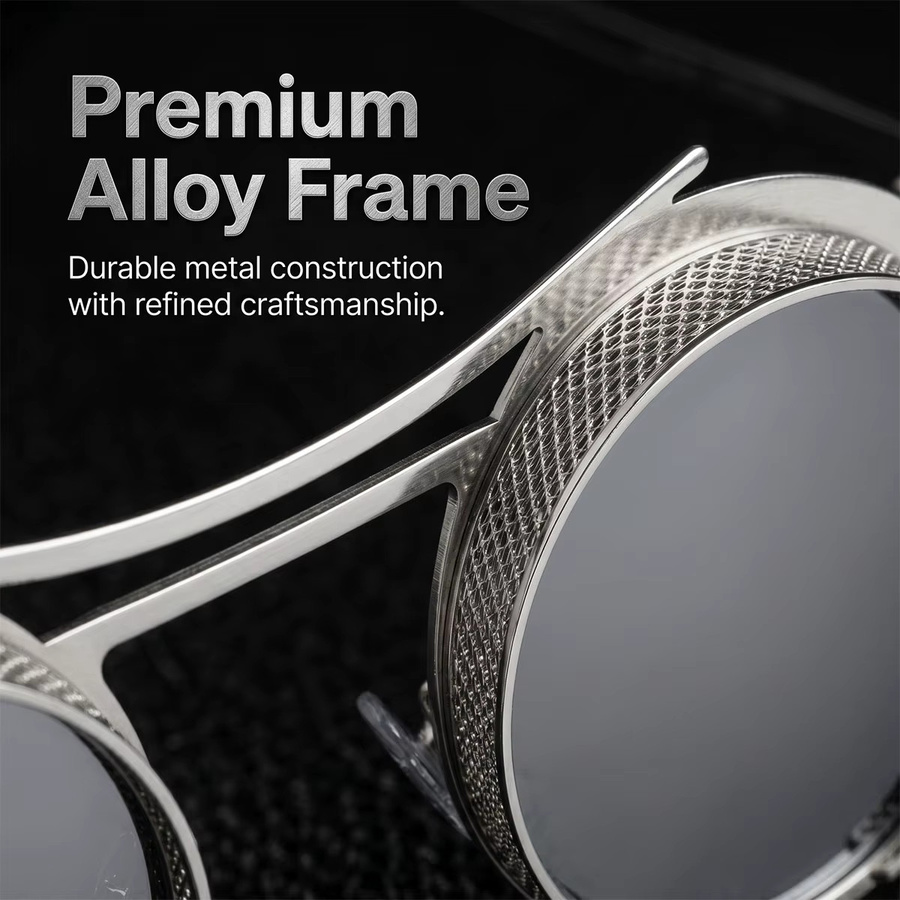 ZUIDID Steampunk-Sonnenbrille, Rundbrille, Metall, Vollrand, Herren, Silber - Bild 2