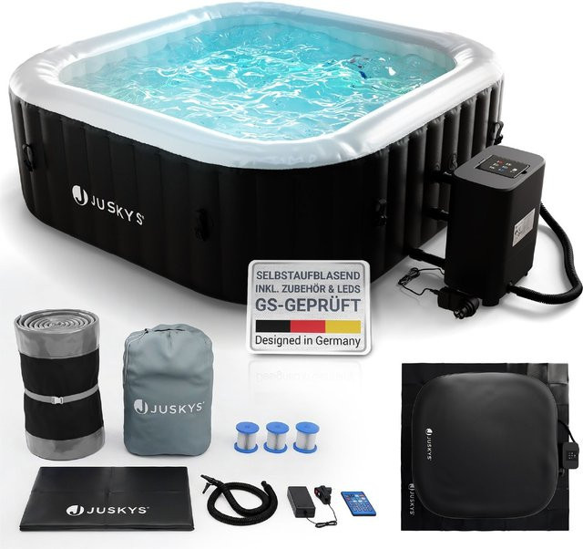 Juskys Whirlpool SpaLuxe aufblasbar mit LED, 130 Sprudeldüsen, 2400W Heizung, 910 l Volumen, Schwarz/Weiß - Bild 1