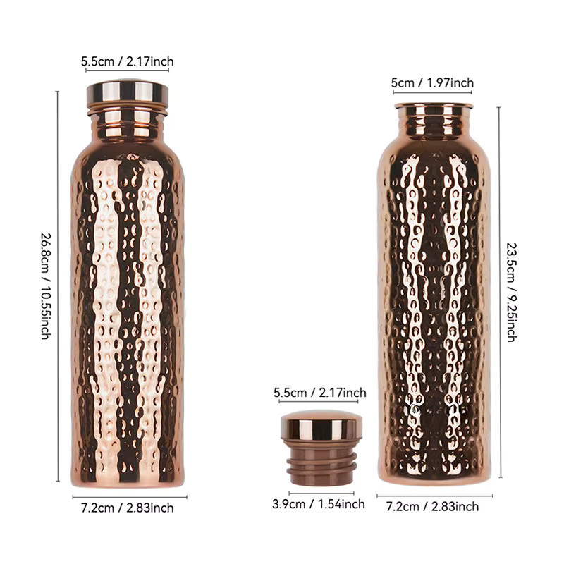SMHXIANGQIANJIN Kupfer-Wasserflasche mit Hammermuster in Gold, 800 ml, Sportflasche mit Ein-Klick-Deckel und rutschfester Silikonbasis - Bild 3