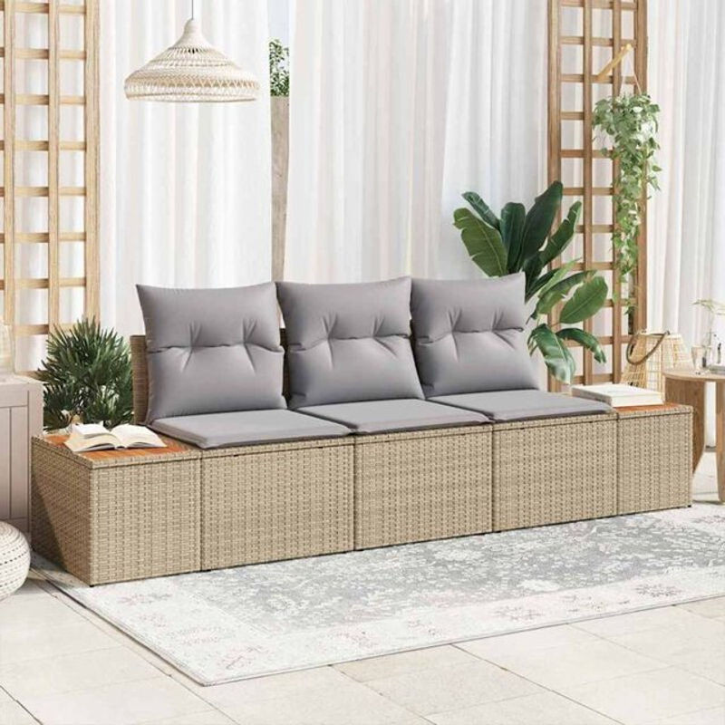vidaXL Garten-Sofa-Set aus Poly-Rattan mit 3 Kissen in Beige - Bild 1