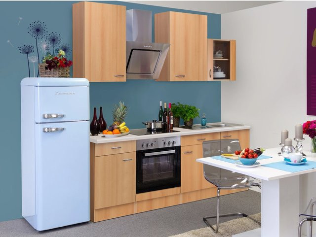 Flex-Well Classic Küchenzeile Nano in Buche Nachbildung, Farbe Braun, Breite: 220 cm, Höhe: 85 cm, Tiefe: 60 cm - Bild 1