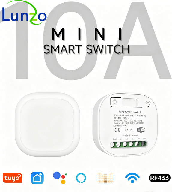 Tuya WiFi Smart Switch 10A Mini DIY Schaltermodul in Weiß mit RF433 Fernbedienung und Zeitschaltuhr, 2 Kanäle, kompatibel mit Alexa und Google Home - Bild 1