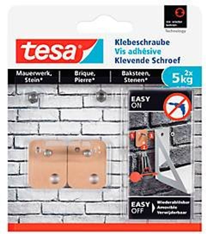 tesa Klebeschraube für Mauerwerk und Stein im Innen- und Außenbereich, viereckig, 2 Stück - Bild 2