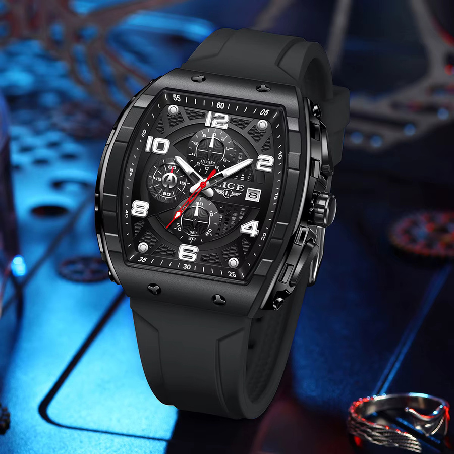 LIGE Chronograph, Quarz, Silikon, Schwarz, Herren - Bild 3