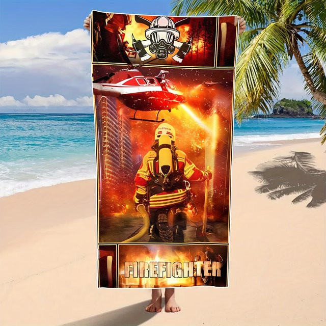 Creative Man Strandtuch Feuerwehrmann und Rettungshubschrauber aus Mikrofaser, Breite: 30 cm, Höhe: 60 cm - Bild 1