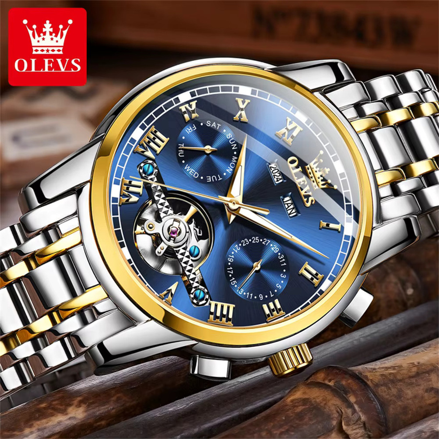 OLEVS Armbanduhr Automatik, Edelstahl, Blau, Herren - Bild 2
