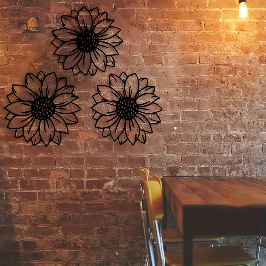 DDPNKL Sonnenblume Außenwanddekoration aus Metall in Schwarz, rustikales Gartenornament zum Aufhängen für Garten, Zaun und Wohnbereich - Bild 2