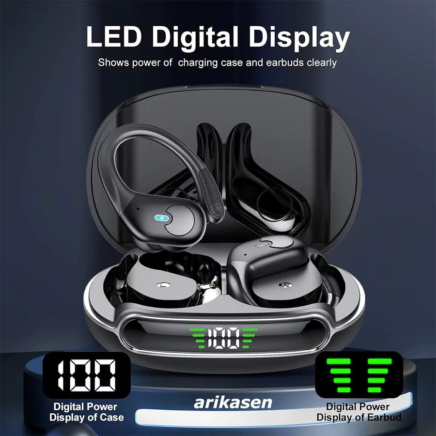 Arikasen Bluetooth 5.3 Kopfhörer in Schwarz mit True Wireless Technologie, Bass-Stereo-Sound, LED-Power-Anzeige, 60 Stunden Wiedergabezeit und Mikrofon mit ENC - Bild 2