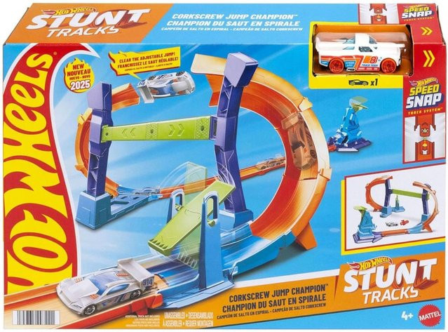 Hot Wheels Spiral-Sprung Trackset mit Korkenzieher-Looping, Stunt-Action, 1:64 - Bild 1