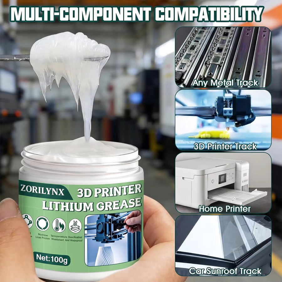 ZORILYNX Lithiumfett für 3D-Drucker als hochpräzises Gleitgel für Schienen und Gewindespindeln zur Geräuschreduzierung und zum Verschleißschutz, 100g - Bild 3