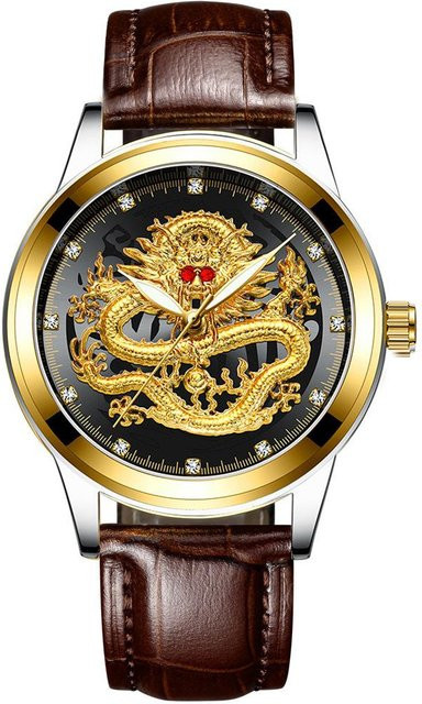 YIRAN Jewelry Armbanduhr, Quarz, Edelstahl, 40 mm, Herren, Gold - Bild 1