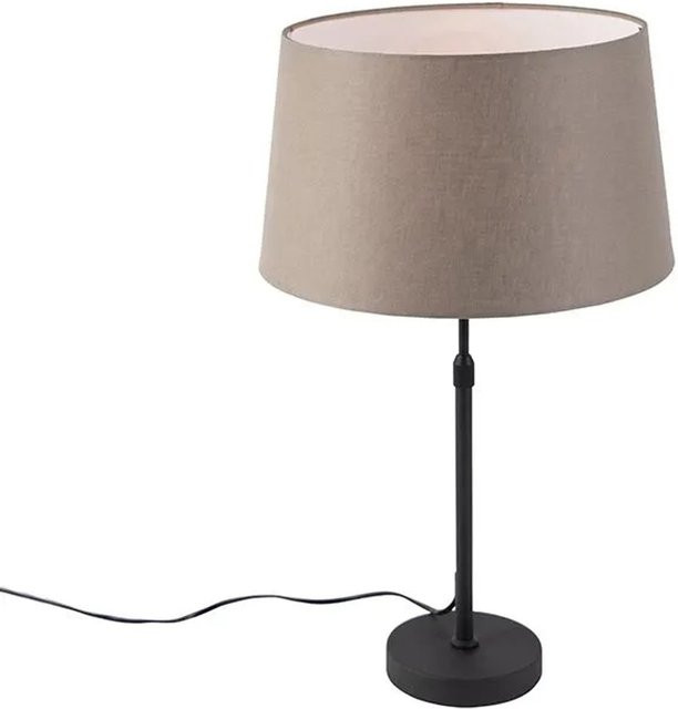 QAZQA Tischlampe Schwarz mit beige Leinenschirm, dimmbar und höhenverstellbar - Bild 1