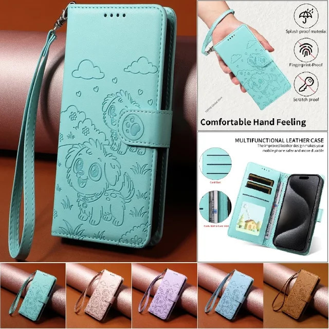 Luxus Anti-Diebstahl Handyhülle aus Leder mit Lanyard und Kartenfach für Samsung Galaxy S25, S24 Ultra, S23 und S21 FE in Grün - Bild 1