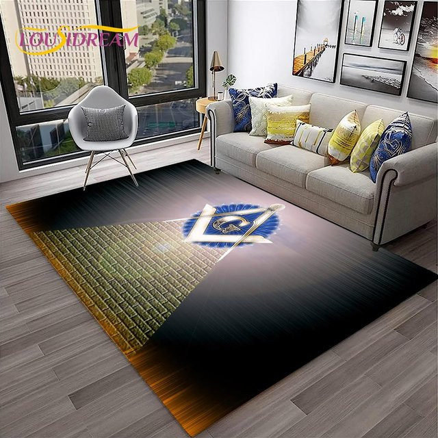 Rutschfeste Bodenmatte Karpetti mit Ring Freemasonry Illuminati Motiv in Grau und Mehrfarbig, B/T: 60 x 40 cm - Bild 1