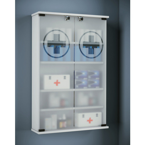 VCM Medizinschrank Janula Apothekerschrank mit Glastüren und Schloss, Weiss, B/T/H: 60 x 17,2 x 91 cm - Bild 2