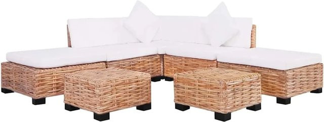 vidaXL Sofagarnitur aus Natürlichem Rattan in Mahagoni mit 18 Teilen und Polsterauflagen in Beige - Bild 1