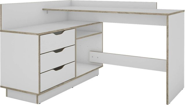 Winkelschreibtisch byLIVING BELFAST in Eiche und Weiß, B/H/T: 129 x 83,5 x 105 cm - Bild 1