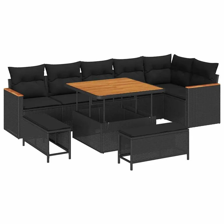 vidaXL Garten-Sofa-Set 9-tlg. aus Poly-Rattan in Schwarz mit Kissen und Tisch - Bild 2