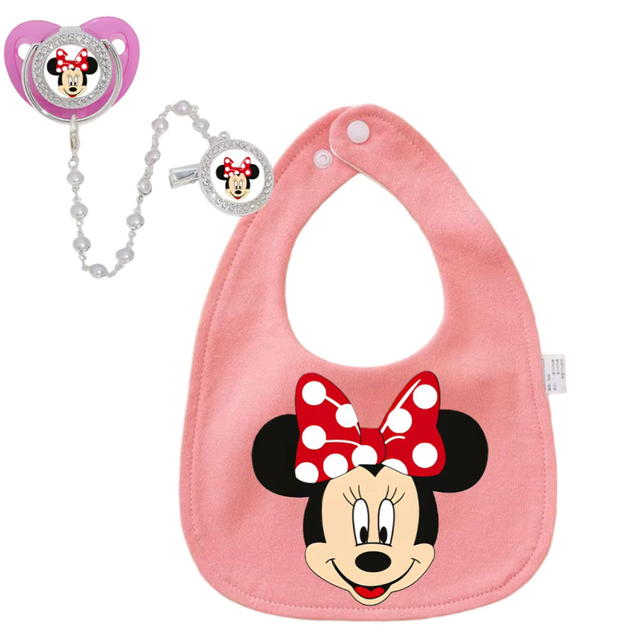 Disney Baby Schnuller- und Lätzchen-Set mit Cartoon-Print in Pink für Neugeborene 0-12 Monate aus saugfähigem Material - Bild 1