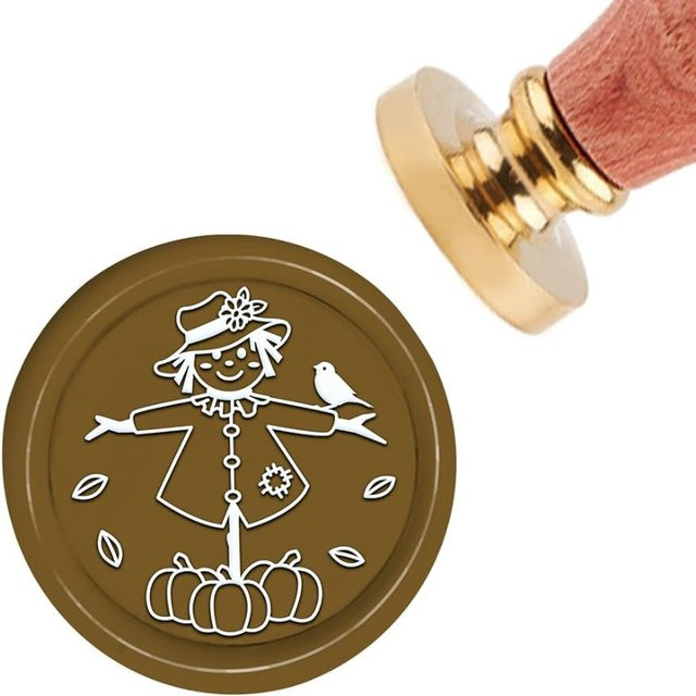 Wachssiegel Stempel Kürbis Motiv mit abnehmbarem Messingkopf und Holzgriff in Braun, Durchmesser: 30 mm - Bild 1
