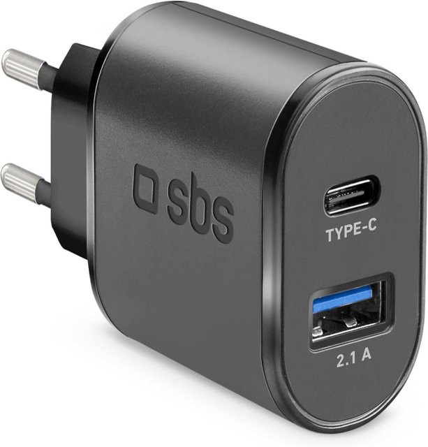 SBS Reiseladegerät mit Schnellladefunktion, USB-A und USB-C, Schwarz - Bild 1