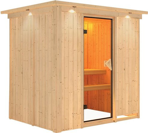 Karibu Sauna Kothla für 3 Personen aus Fichtenholz in Beige, B/T/H: 202 x 165 x 210 cm - Bild 1