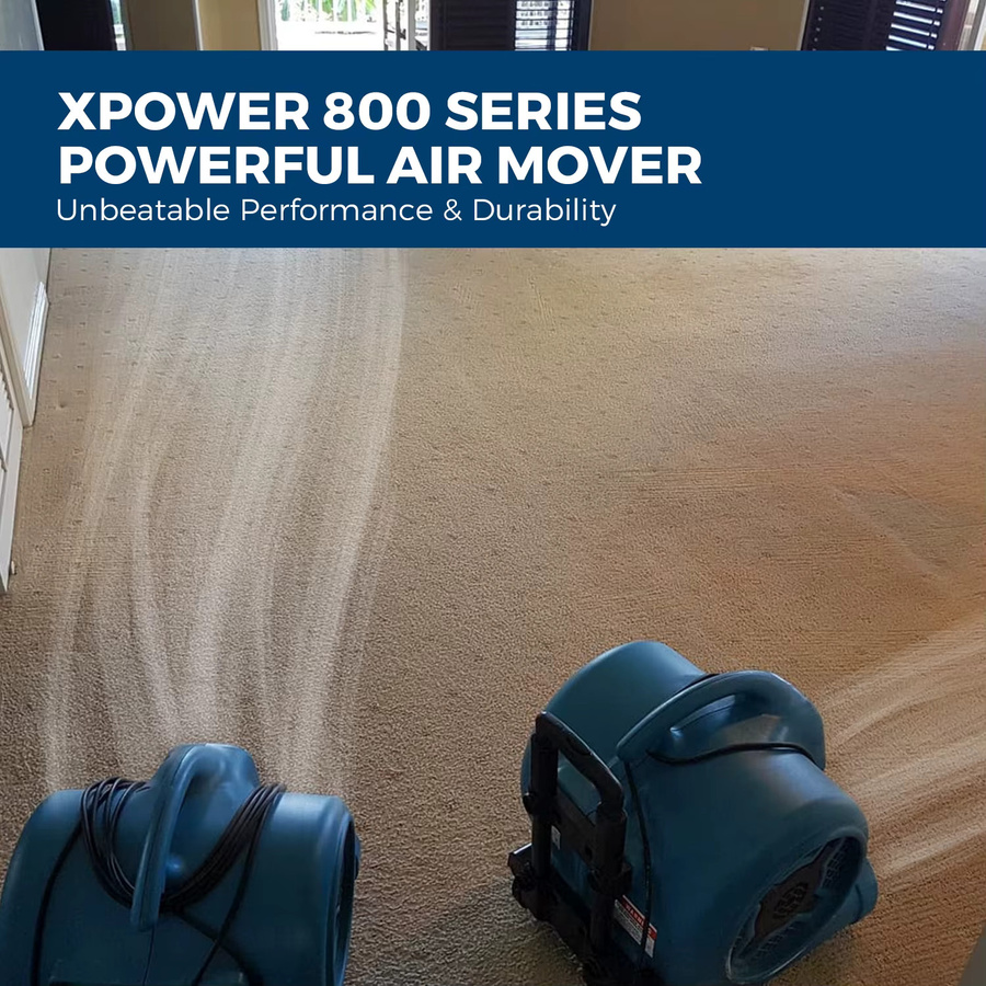 XPower P-800TH Leistungsstarker Zentrifugal-Luftbeweger in Blau, Stapelbarer Teppichtrockner und Bodenventilator mit Daisy-Chain-Funktion für die Wasserschadensanierung und Hausreinigung - Bild 2