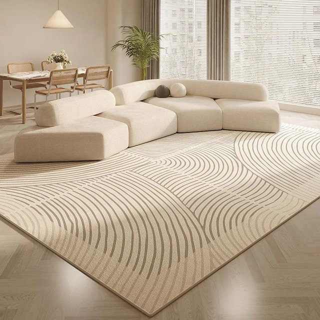 Moderner minimalistischer Teppich in Beige, weich und rutschfest, schmutzabweisend und waschbar, B/T: 80 x 160 cm - Bild 1