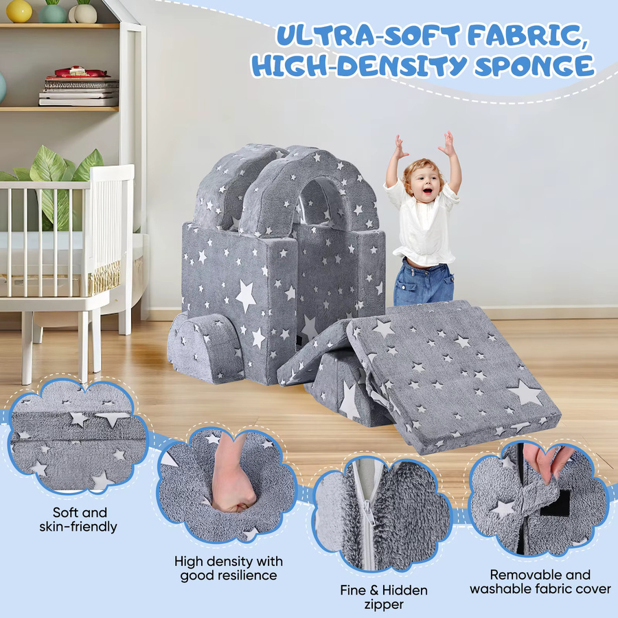 10 Stück Rbefeuly Kinder-Sofabett, umwandelbares modulares Sofa für Kleinkinder, grau, modern und abstrakt - Bild 4