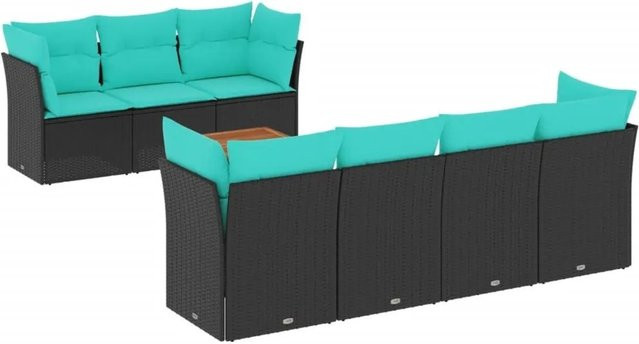 vidaXL 8-teilige Garten-Sofagarnitur aus Poly-Rattan und Akazienholz in Schwarz mit Kissen - Bild 1