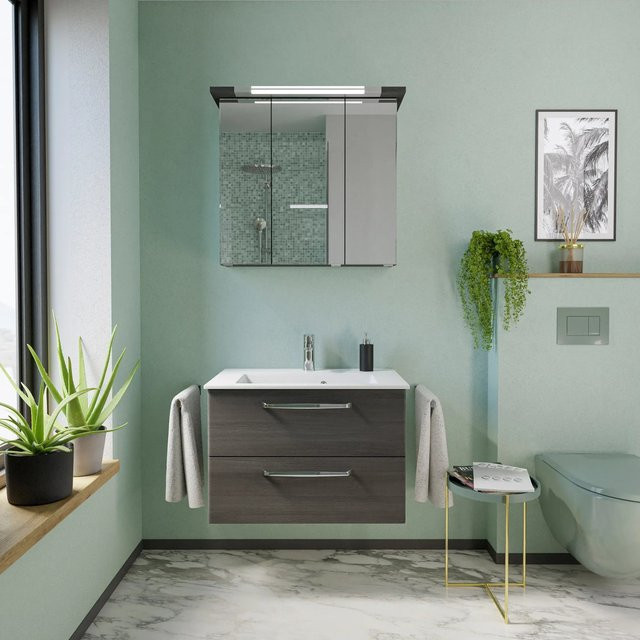 Pelipal Badmöbel-Set Trentino 3-tlg. in Graphit mit Waschtisch, Waschtischunterschrank und Spiegelschrank mit LED-Beleuchtung - Bild 1