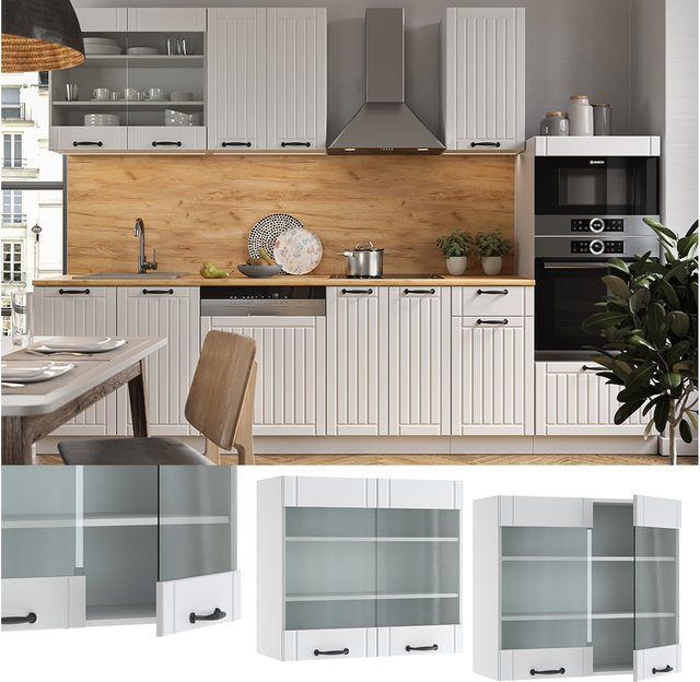 Vicco Hängeglasschrank Fame-Line in Weiß im Landhausstil mit Glastüren und Soft-Close-Funktion, Breite: 80 cm, Höhe: 72 cm, Tiefe: 34,1 cm - Bild 1