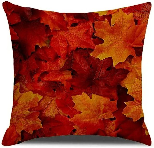 JMG Clothing Kissenbezug mit Ahornblatt-Print in Herbstgelb und Orange aus Kurzplüsch, B/B/H: 45 x 45 x 1 cm - Bild 1
