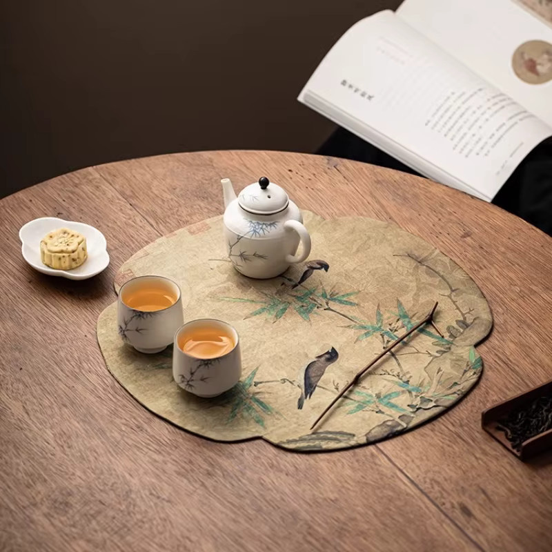 PDQ Teetischunterlage im Zen-Stil mit floralem Design, runde und wasserabweisende Teetischdecke in orientalischem Design - Bild 2