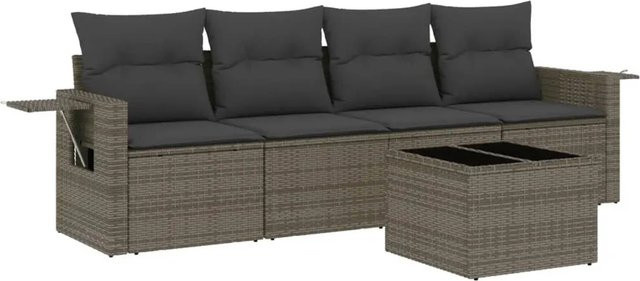 vidaXL 5-teilige Garten-Sofagarnitur aus Poly-Rattan in Grau mit Kissen aus Polyester und pulverbeschichtetem Stahl - Bild 1