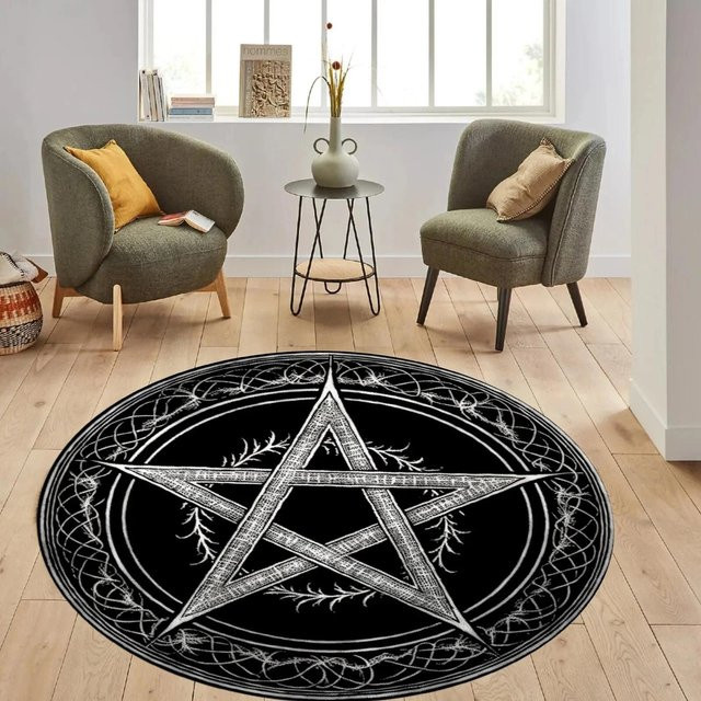 Wucifang Jewelry Runder Plüschteppich mit Fünfzackigem Stern, Schwarz, Durchmesser: 40 cm - Bild 1