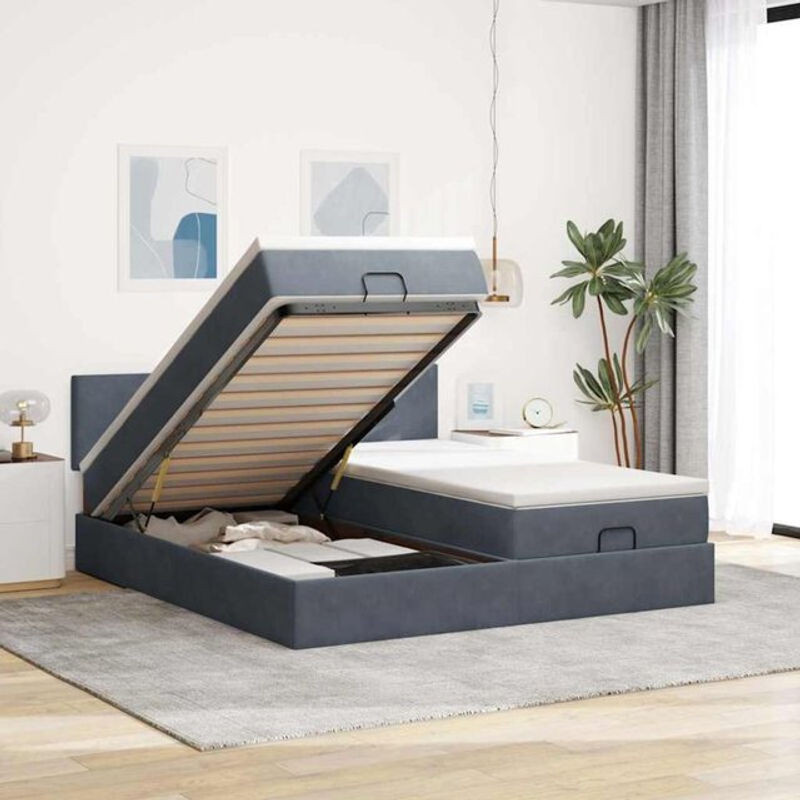 Vidaxl Polsterbett Ottoman mit Matratzen und LED in Anthrazit Grau aus Samt B/T: 200 x 200 cm - Bild 1
