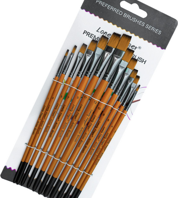 Lonely Finger Premium Pinsel-Set mit flachen Kunstpinseln aus synthetischen Nylonborsten, 12 oder 48-teilig, weiß und mehrfarbig - Bild 1