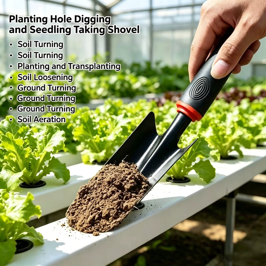 Gartenkelle aus Kohlenstoffstahl in Schwarz-Silber mit ergonomischem Griff zum Pflanzen und Umtopfen - Bild 2