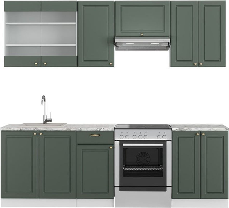 Vicco Küchenzeile Fame-Line Landhaus in Weiß Grün Gold mit 240 cm Breite - Bild 1