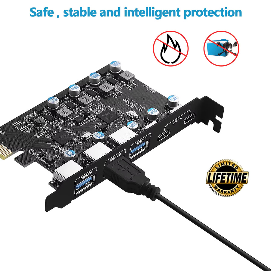 IRhasta USB 3.2 Gen1 PCIe Erweiterungskarte mit USB-C und USB-A Anschlüssen, 5 Gbit/s USB 3.0 Controller Add-on-Karte, Schwarz - Bild 4