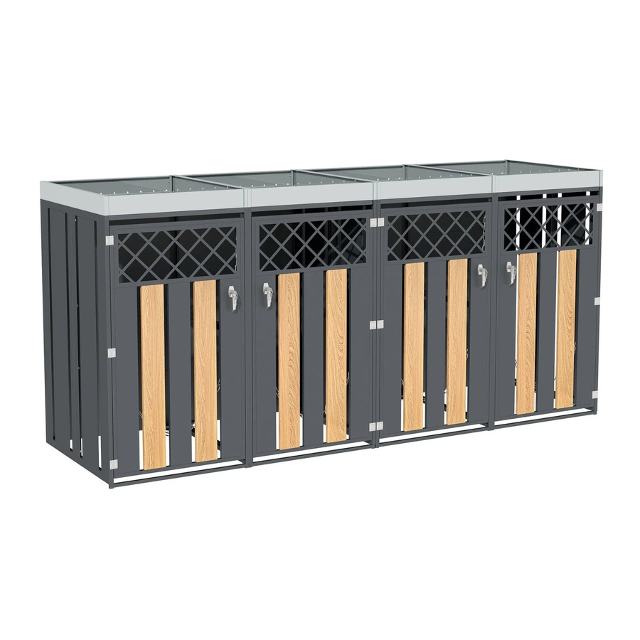 PXloue Mülltonnenbox für 4 Tonnen aus verzinktem Stahlblech mit Pflanzfläche und abschließbarem Stauraum in Grau Anthrazit, B/T/H: 124,0 x 90,6 x 80,0 cm - Bild 2