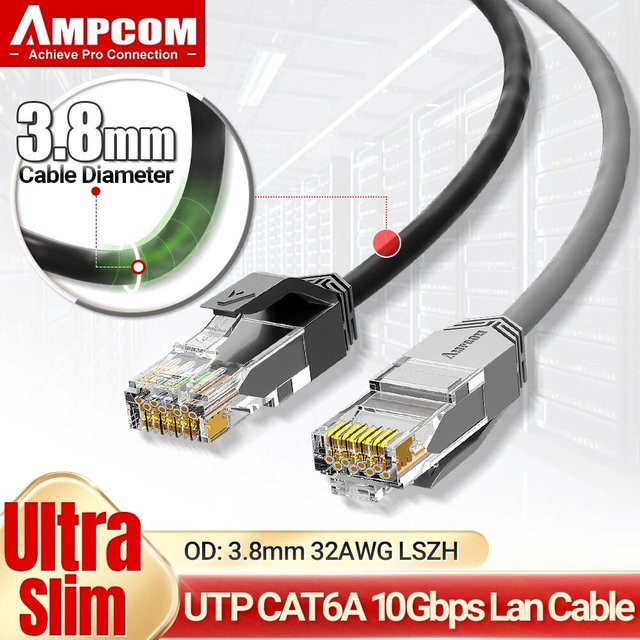 Ampcom Cat6a Netzwerk-LAN-Kabel Ultra Slim RJ45 LSZH UTP in Schwarz - Bild 1