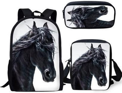 Fancy Style Studio 3-teiliges Rucksack-Set mit Pferdemuster und Federmäppchen in Multicolour aus Nylon - Bild 1