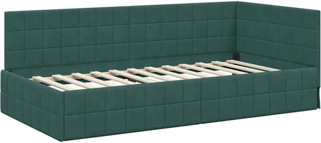 vidaXL Eckbettgestell mit Kopfteil in Dunkelgrün, B/T/H: 90 x 190 x 140 cm - Bild 1